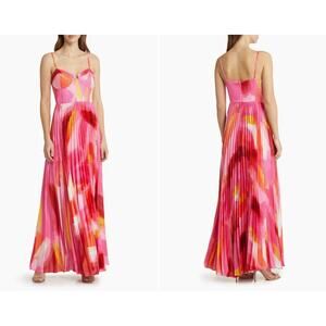 NEW Hutch Mali Bustier Pleated Satin Maxi Gown Multicolor Size 8